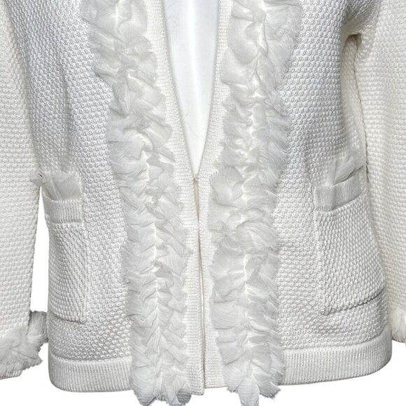 White House Black Market Knit Jacket Blazer Womens Size L Ruffles 3/4 Sleeve - Picture 3 of 8